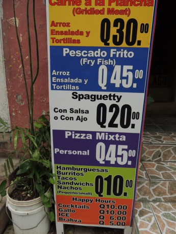 Ceny jídel v naší oblíbené restauraci ve Floresu